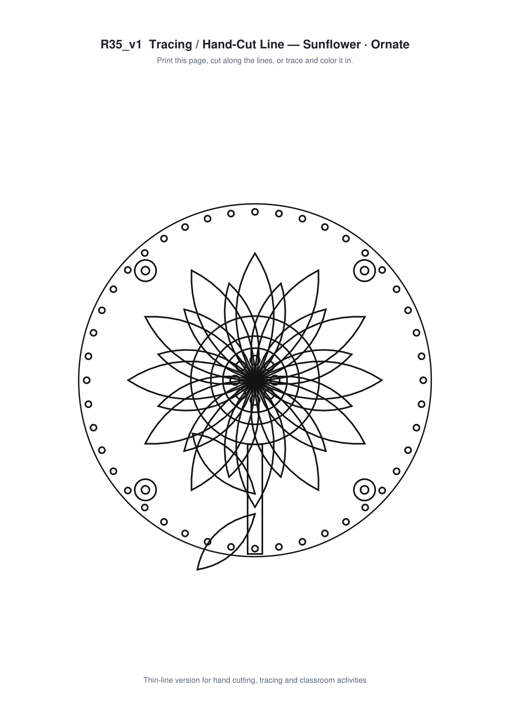 Sunflower Ornate Paper Cut Panel - Free SVG + PDF Pack - line art