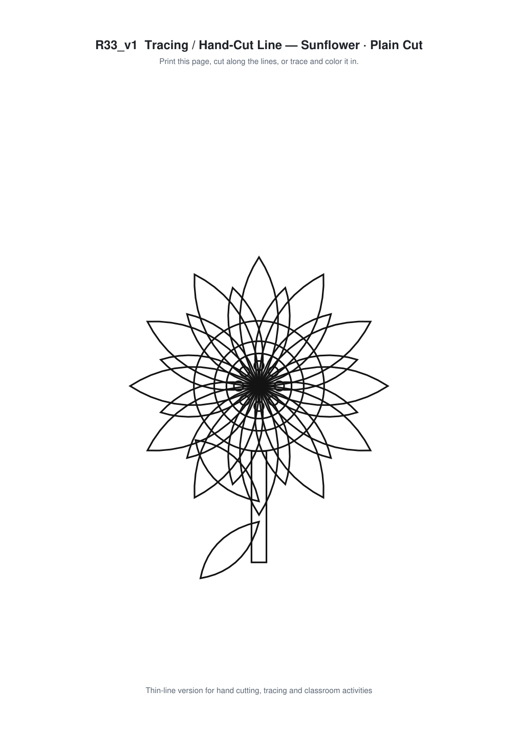 Sunflower Paper Cut Template - Free SVG + PDF Pack - line art