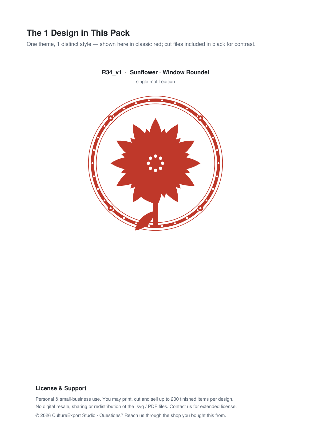 Sunflower Window Roundel Paper Cut - Free SVG + PDF Pack - design