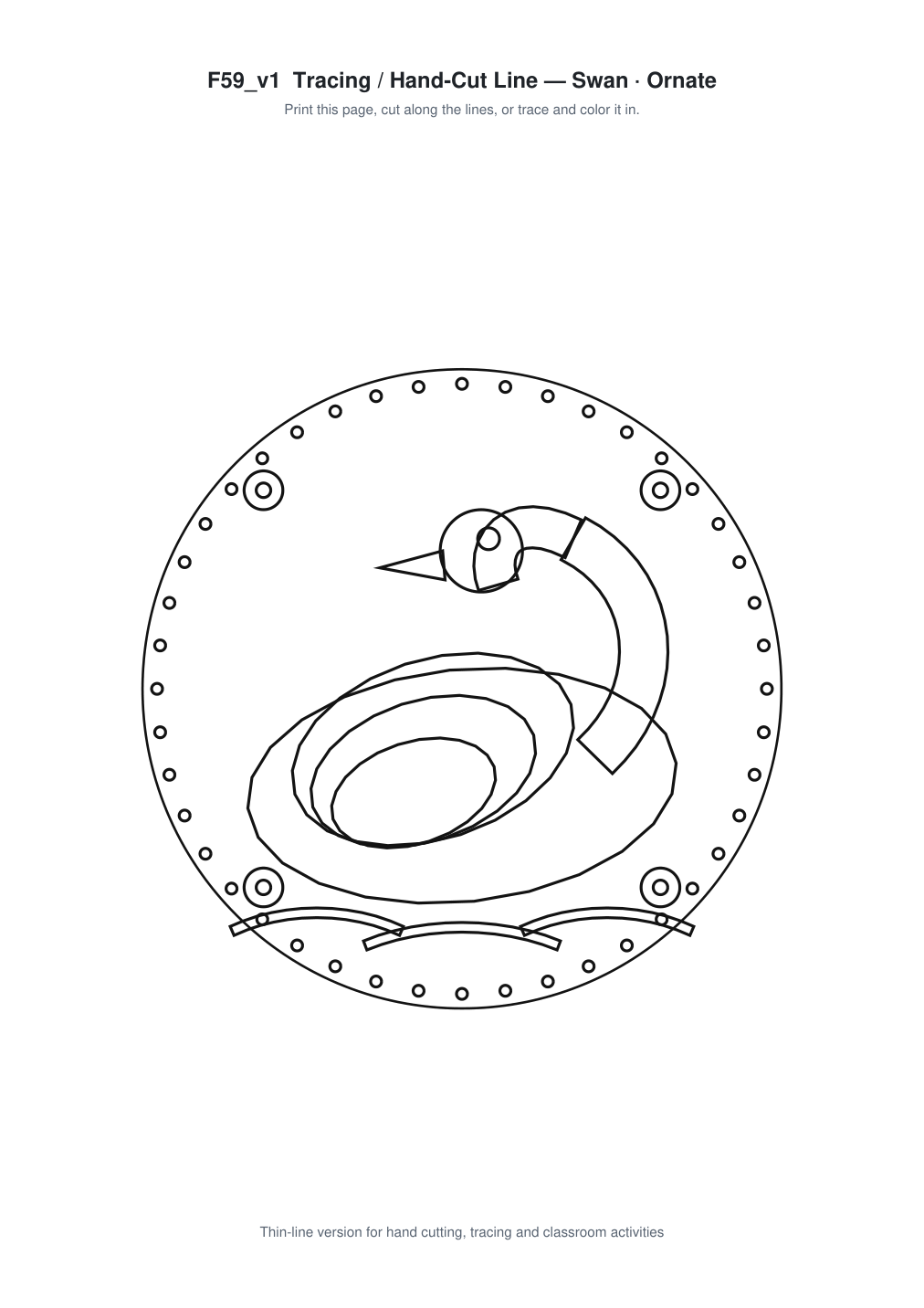 Swan Ornate Paper Cut Panel - Free SVG + PDF Pack - line art