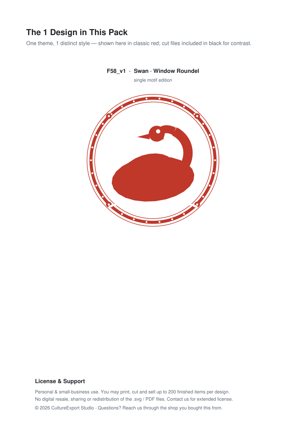 Swan Window Roundel Paper Cut - Free SVG + PDF Pack - design