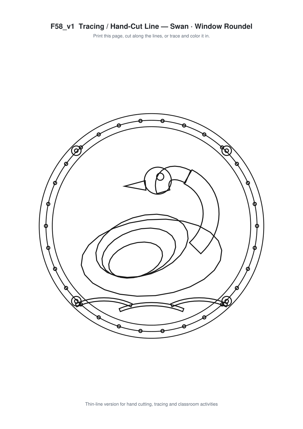 Swan Window Roundel Paper Cut - Free SVG + PDF Pack - line art