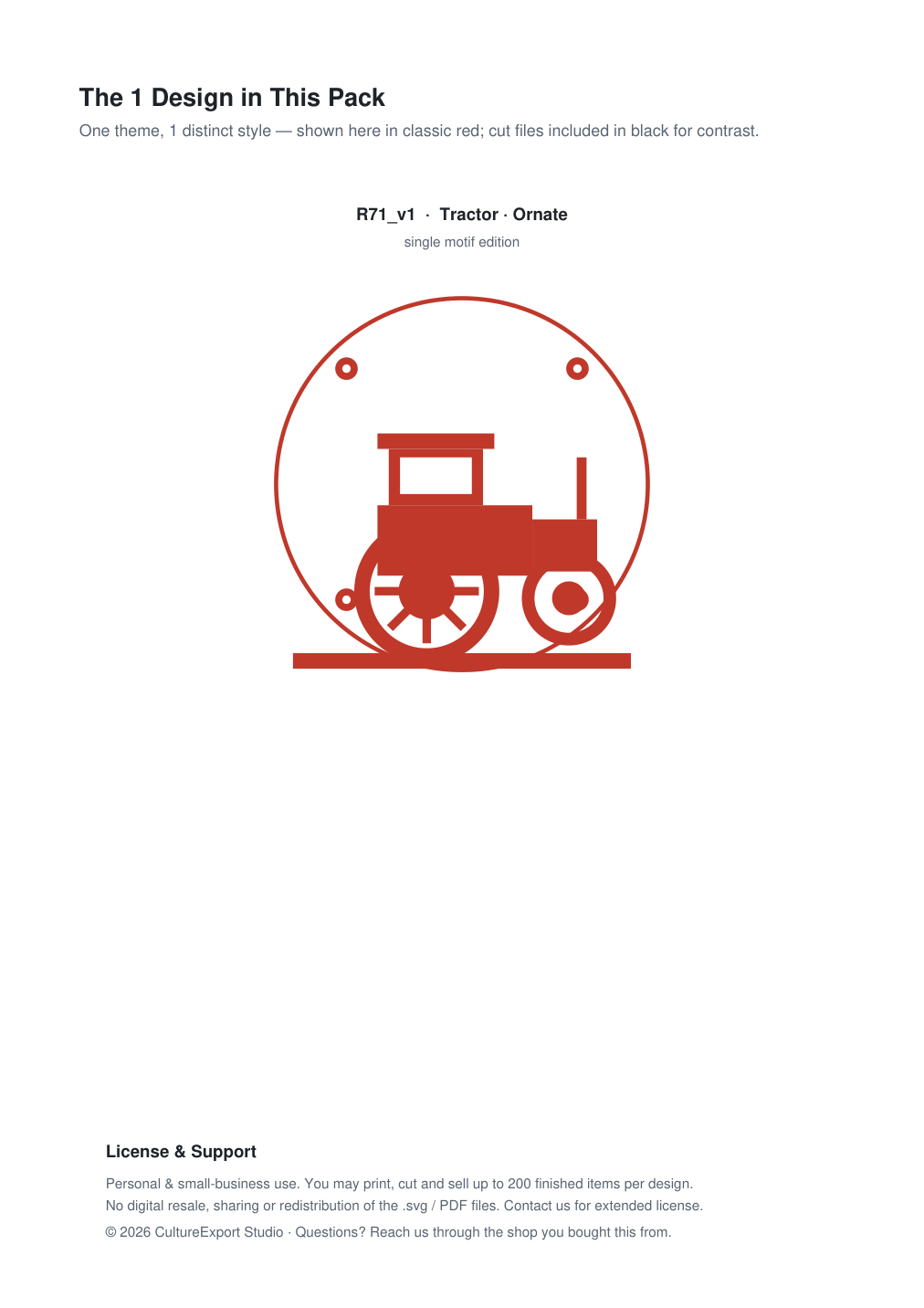 Tractor Ornate Paper Cut Panel - Free SVG + PDF Pack - design