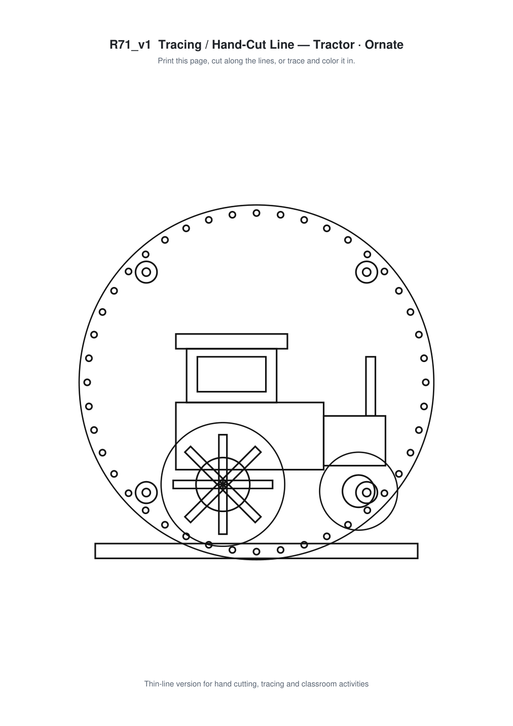 Tractor Ornate Paper Cut Panel - Free SVG + PDF Pack - line art