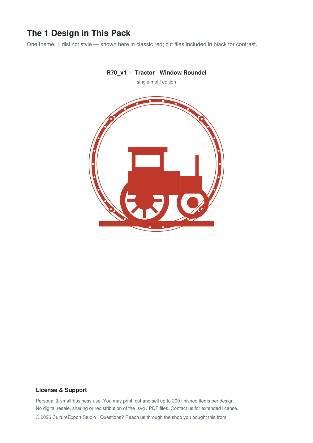 Tractor Window Roundel Paper Cut - Free SVG + PDF Pack - design