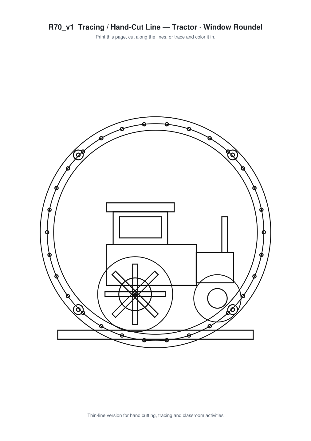 Tractor Window Roundel Paper Cut - Free SVG + PDF Pack - line art