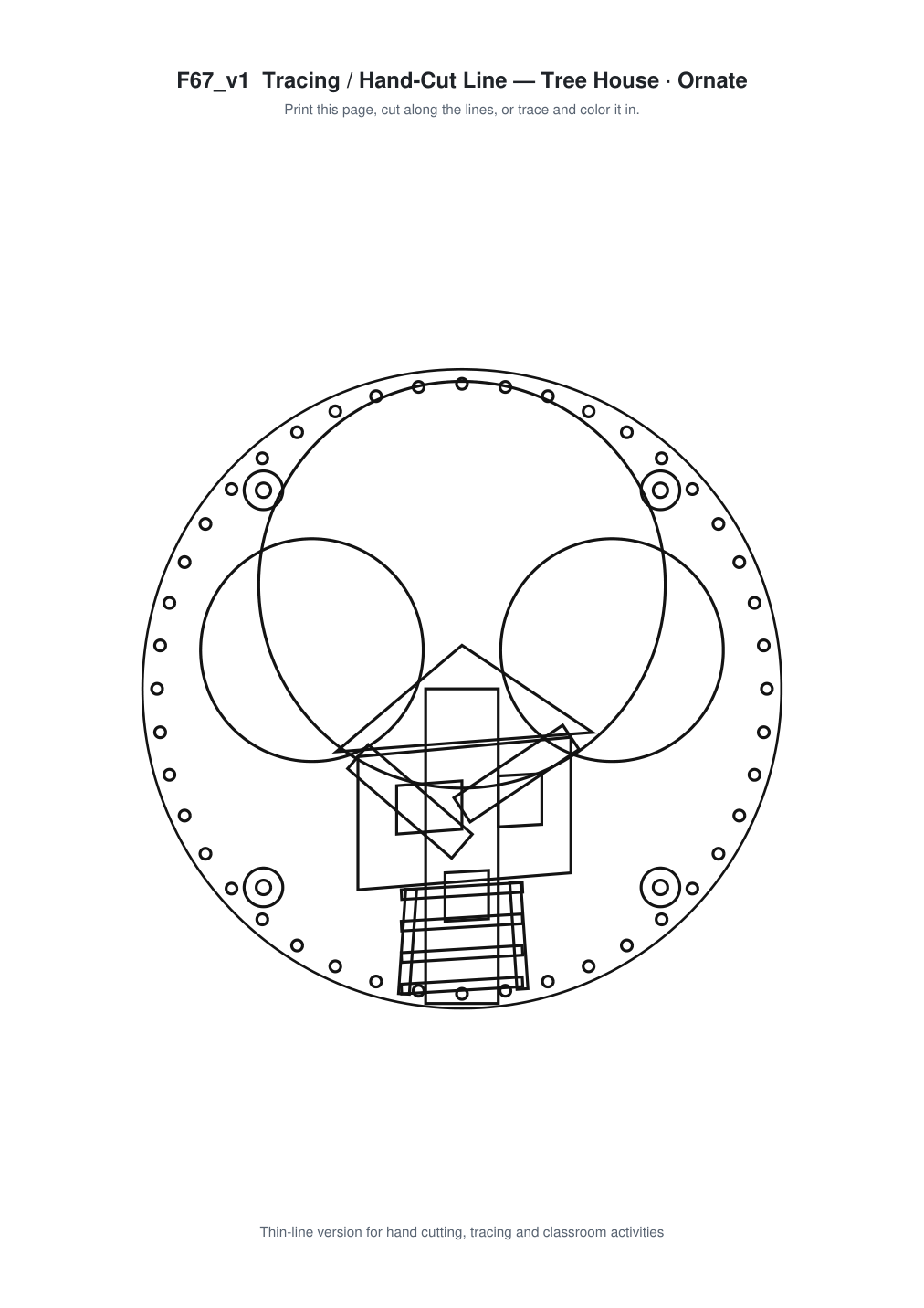 Tree House Ornate Paper Cut Panel - Free SVG + PDF Pack - line art