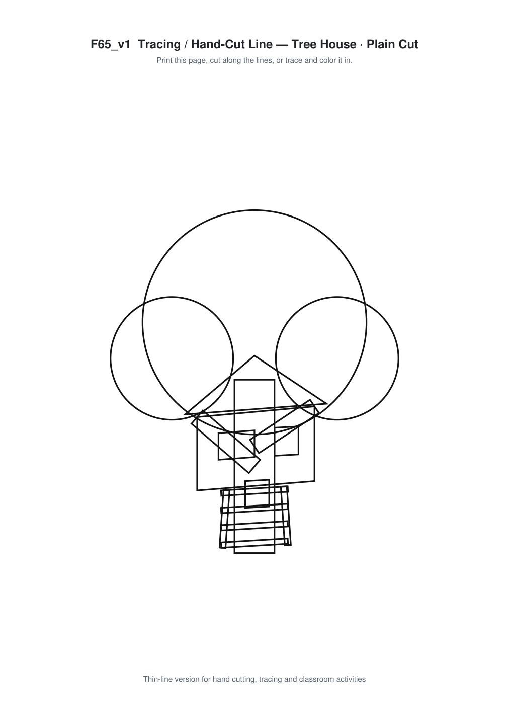 Tree House Paper Cut Template - Free SVG + PDF Pack - line art