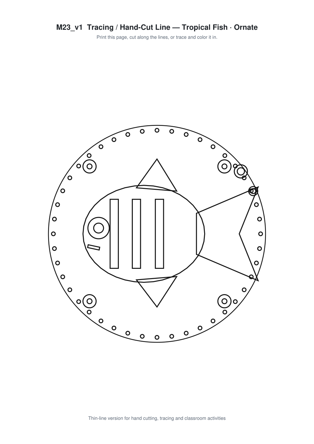 Tropical Fish Ornate Paper Cut Panel - Free SVG + PDF Pack - line art