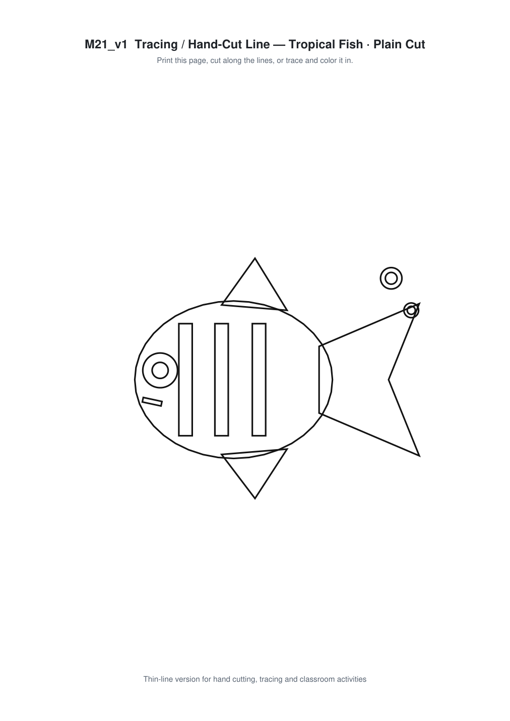 Tropical Fish Paper Cut Template - Free SVG + PDF Pack - line art