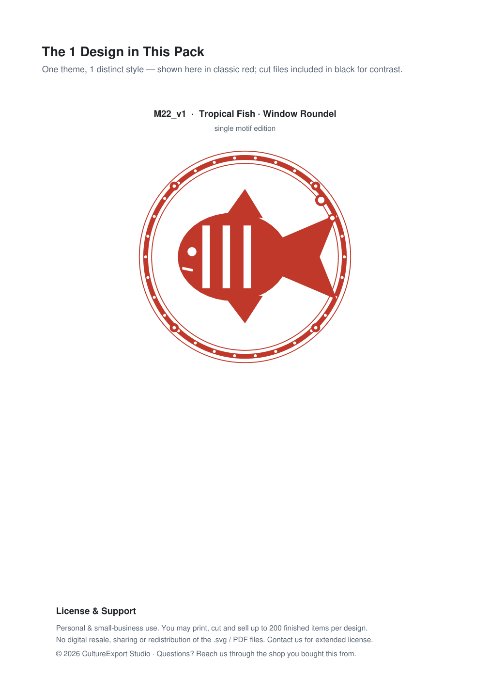 Tropical Fish Window Roundel Paper Cut - Free SVG + PDF Pack - design