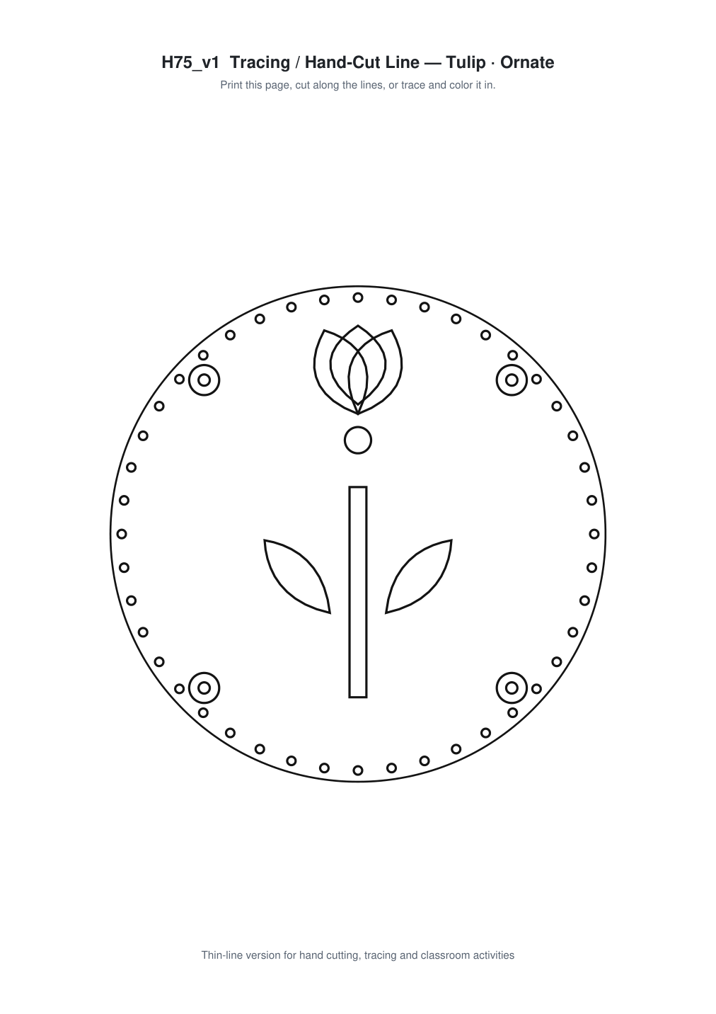 Tulip Ornate Paper Cut Panel - Free SVG + PDF Pack - line art