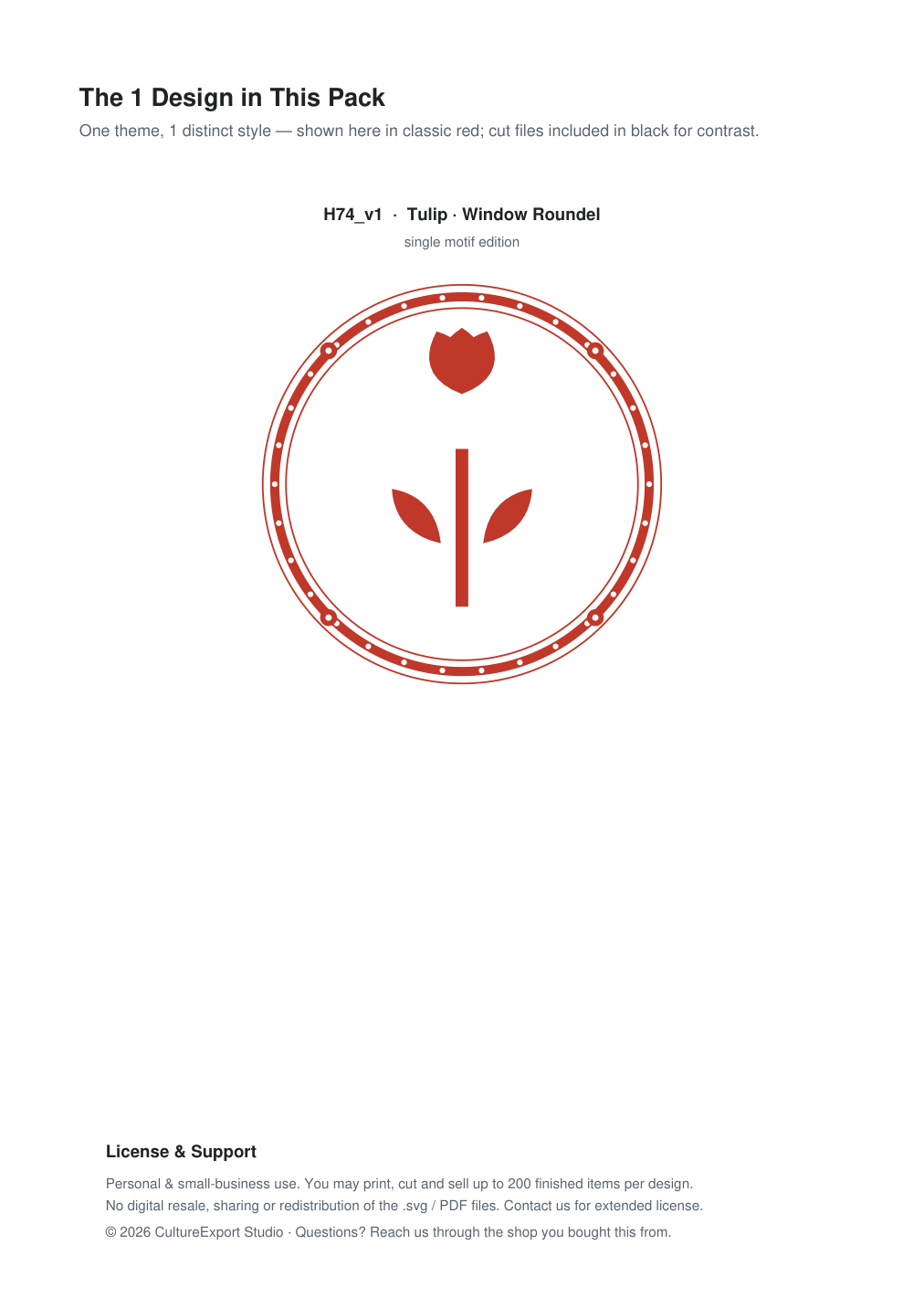 Tulip Window Roundel Paper Cut - Free SVG + PDF Pack - design