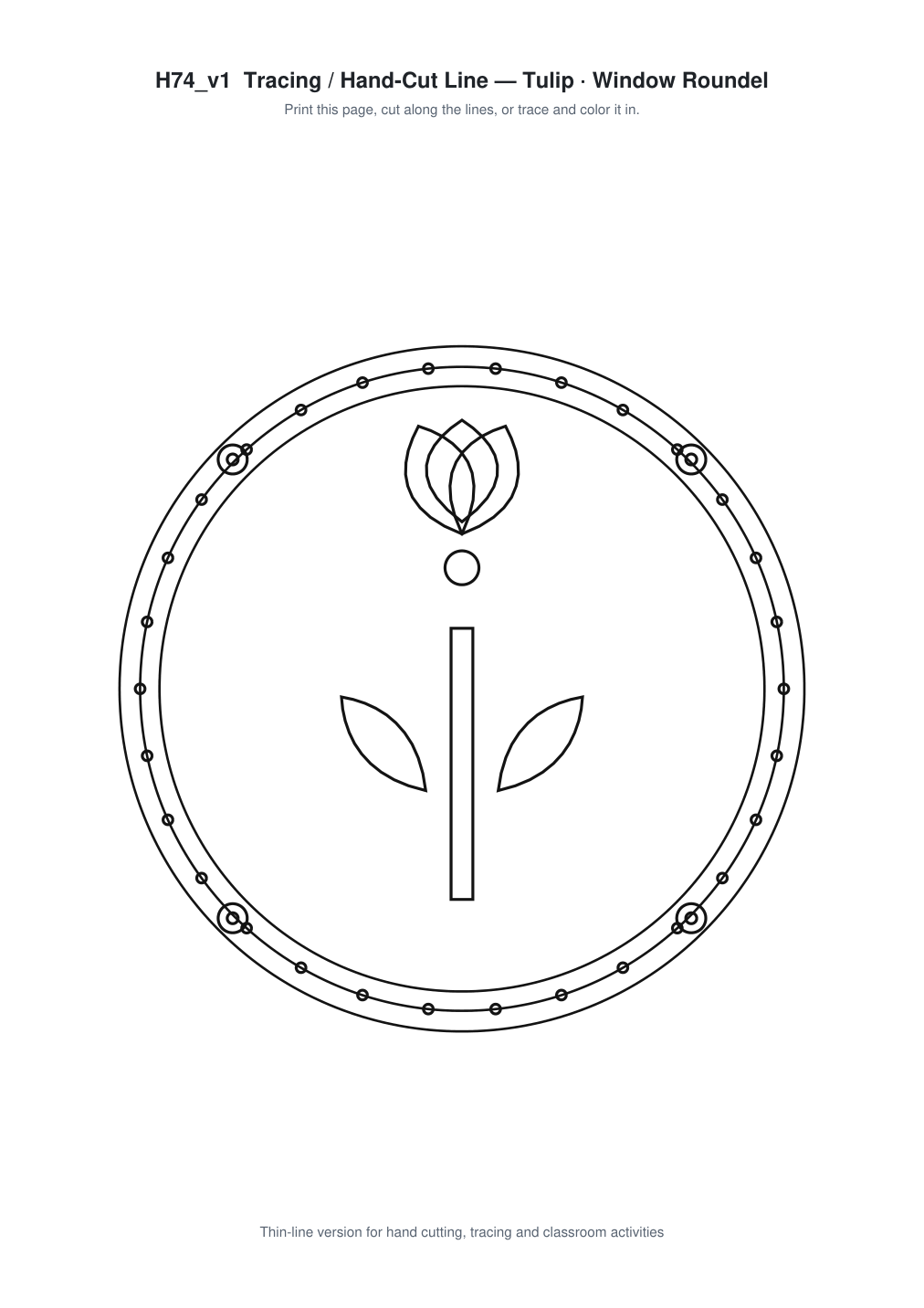 Tulip Window Roundel Paper Cut - Free SVG + PDF Pack - line art