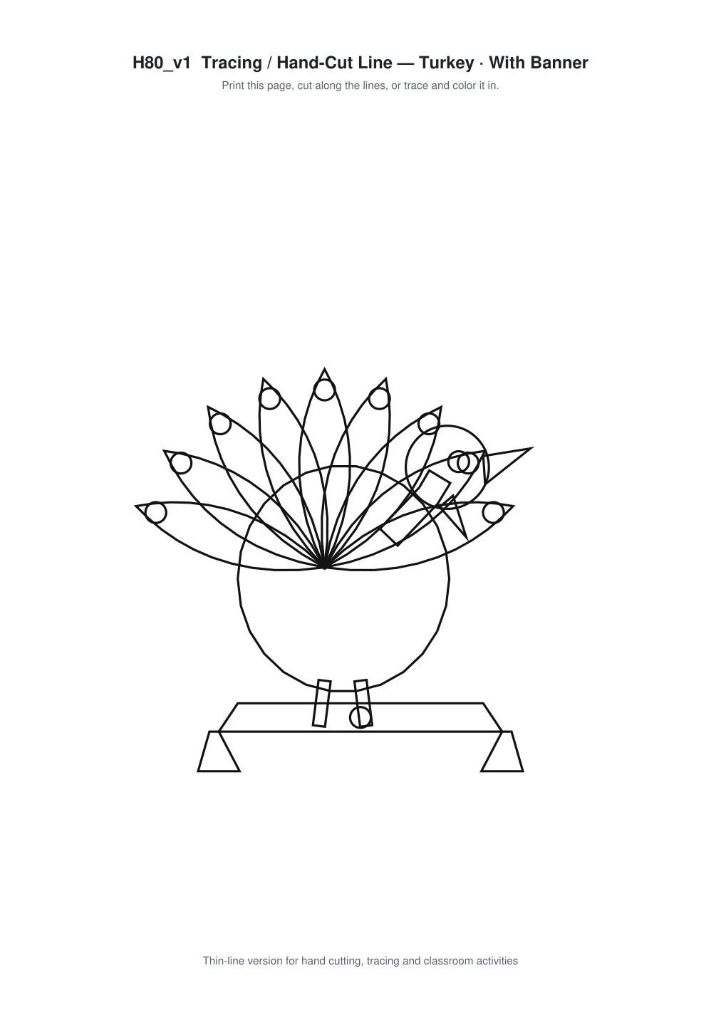 Turkey Banner Paper Cut - Free SVG + PDF Pack - line art