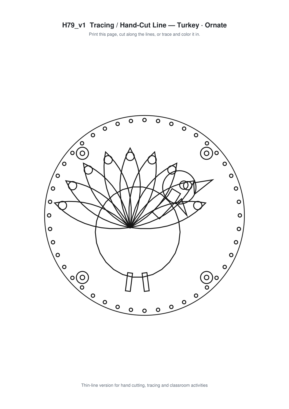 Turkey Ornate Paper Cut Panel - Free SVG + PDF Pack - line art