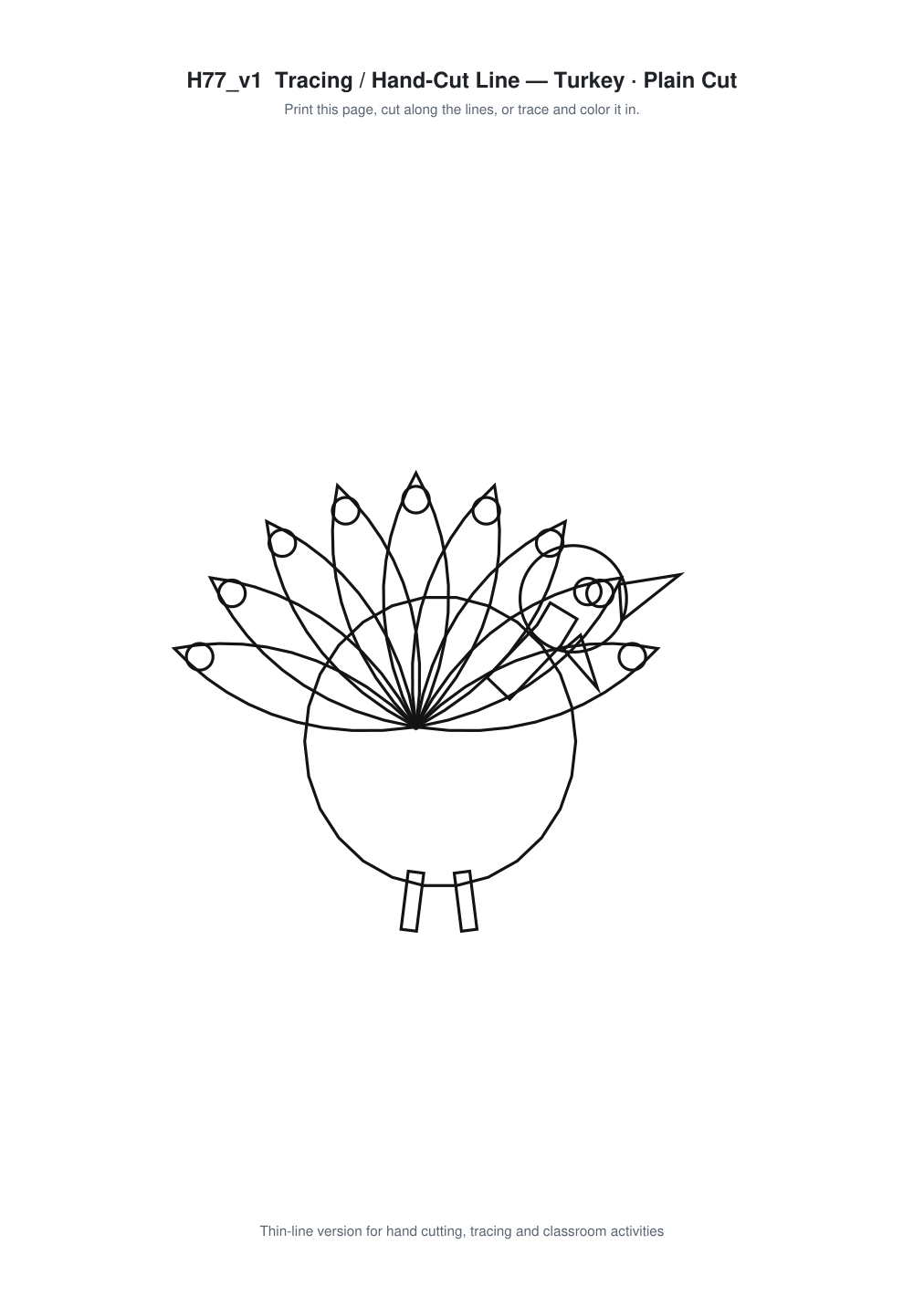 Turkey Paper Cut Template - Free SVG + PDF Pack - line art