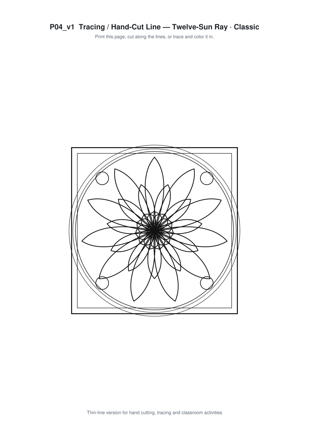 Twelve Sun Ray Banner Paper Cut - Free SVG + PDF Pack - line art