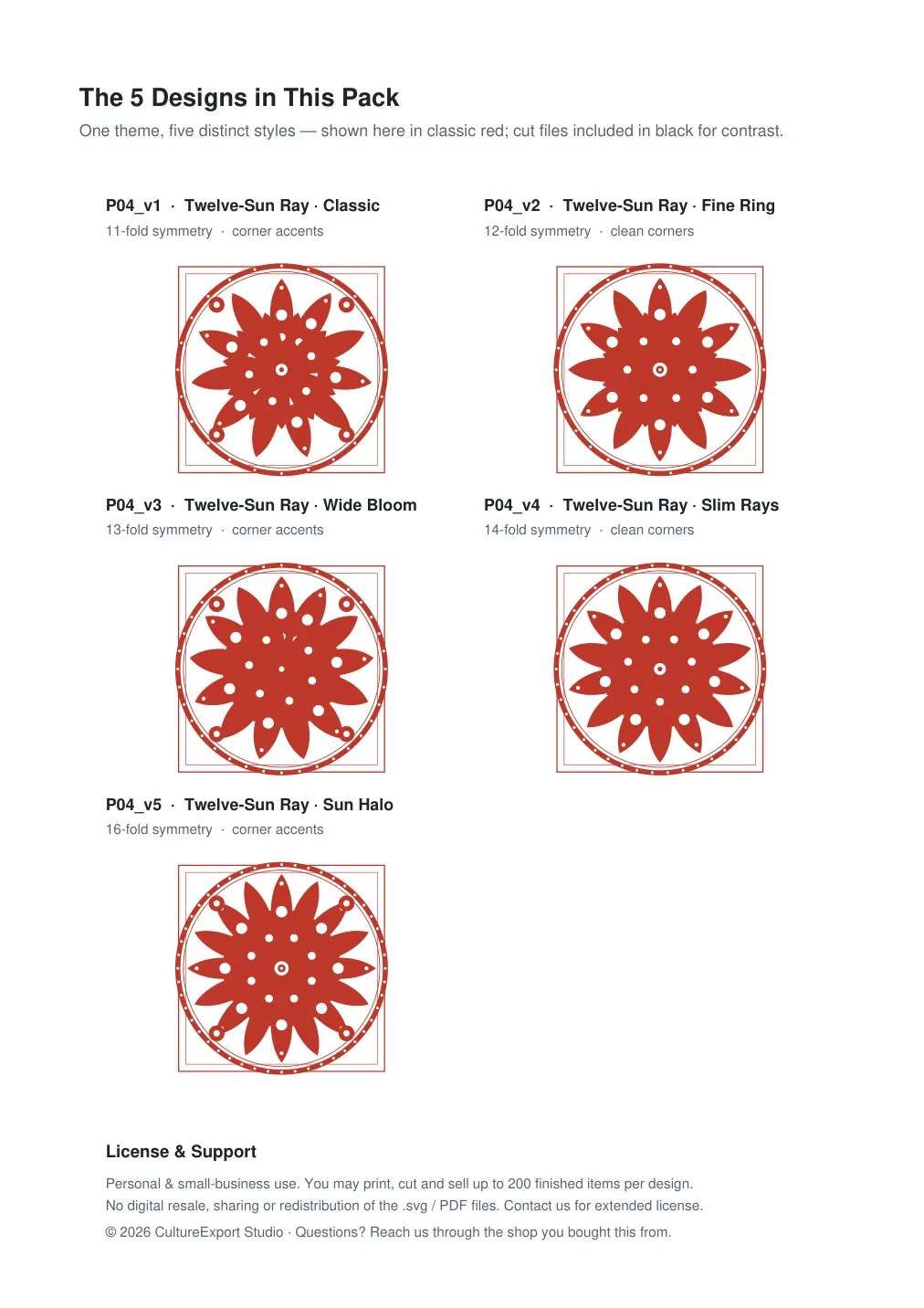 Twelve-Sun Ray Paper Cut Template - Free SVG + PDF Pack - all designs