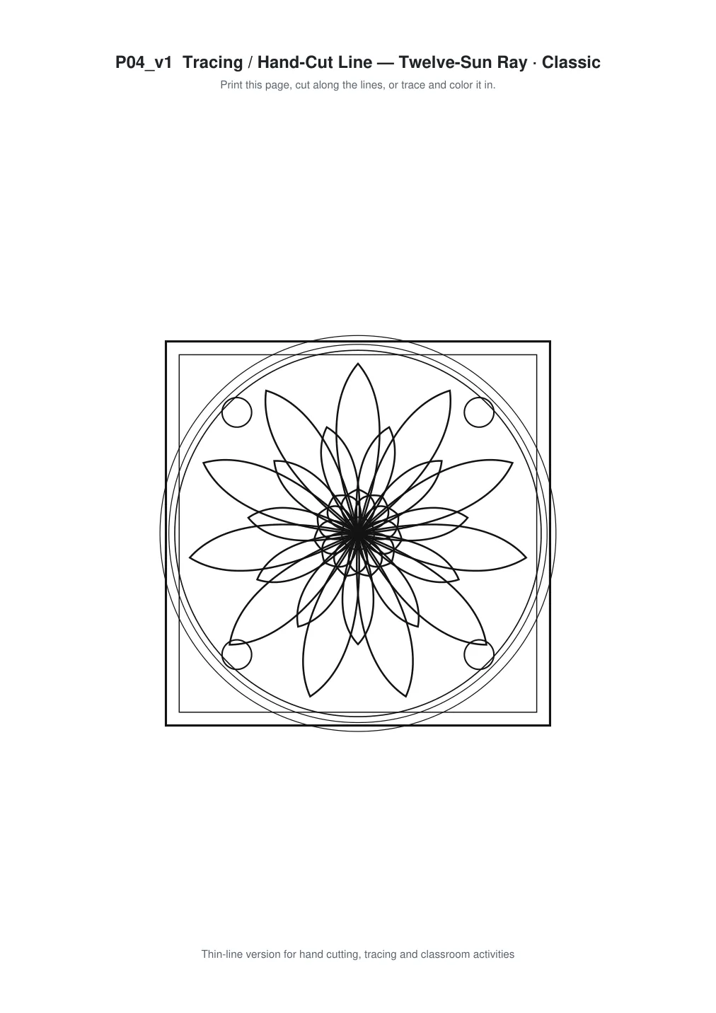 Twelve-Sun Ray Paper Cut Template - Free SVG + PDF Pack - line art