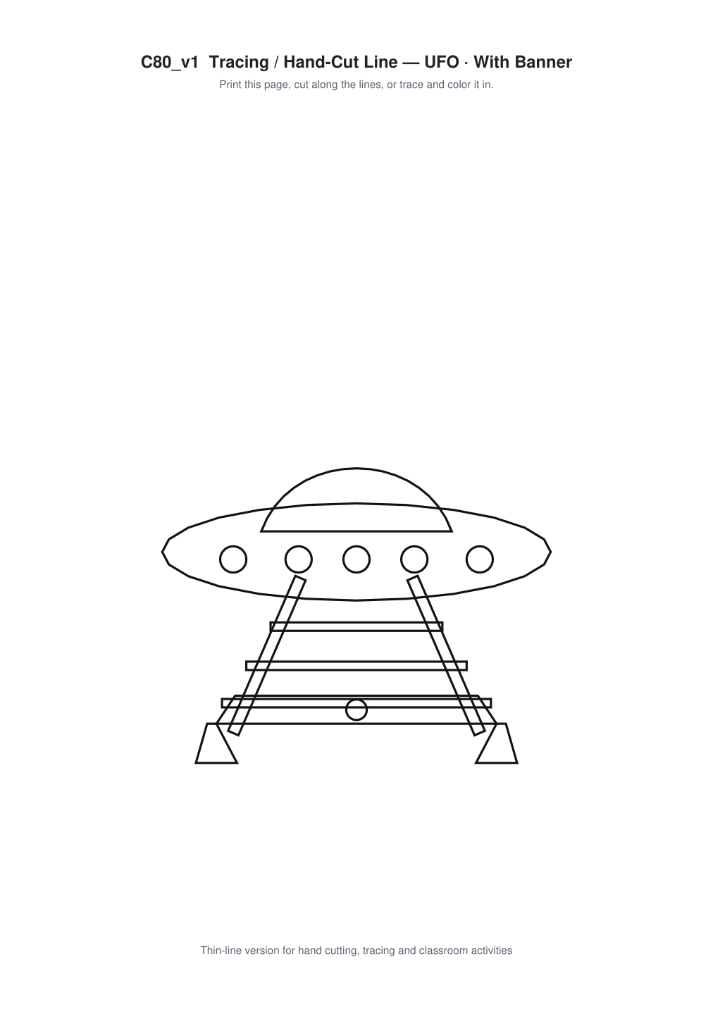 UFO Banner Paper Cut - Free SVG + PDF Pack - line art