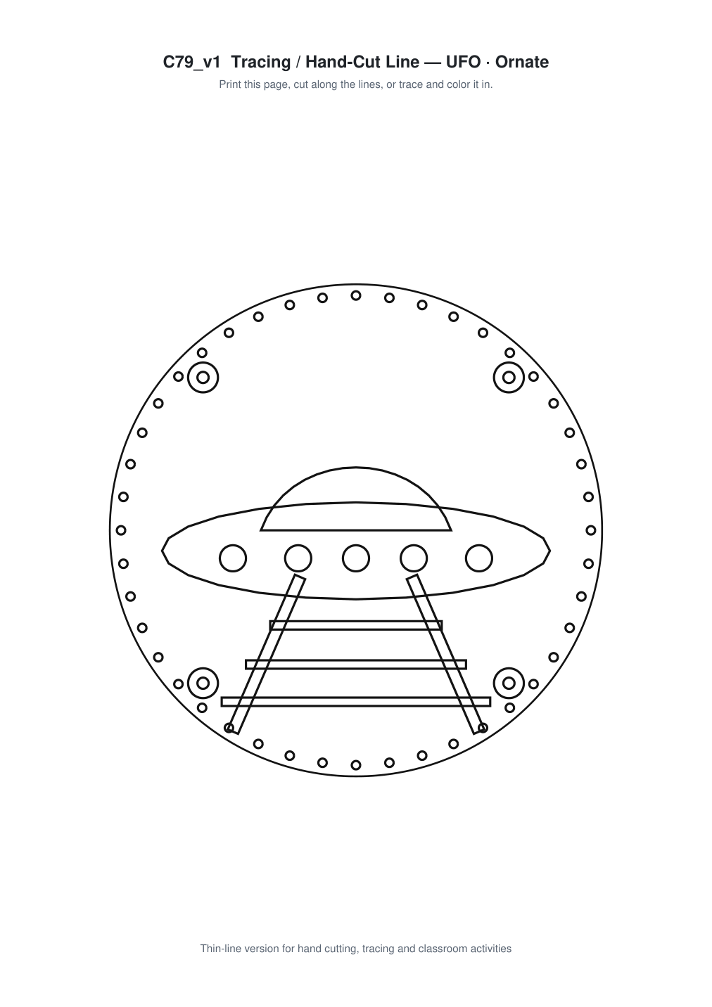 UFO Ornate Paper Cut Panel - Free SVG + PDF Pack - line art