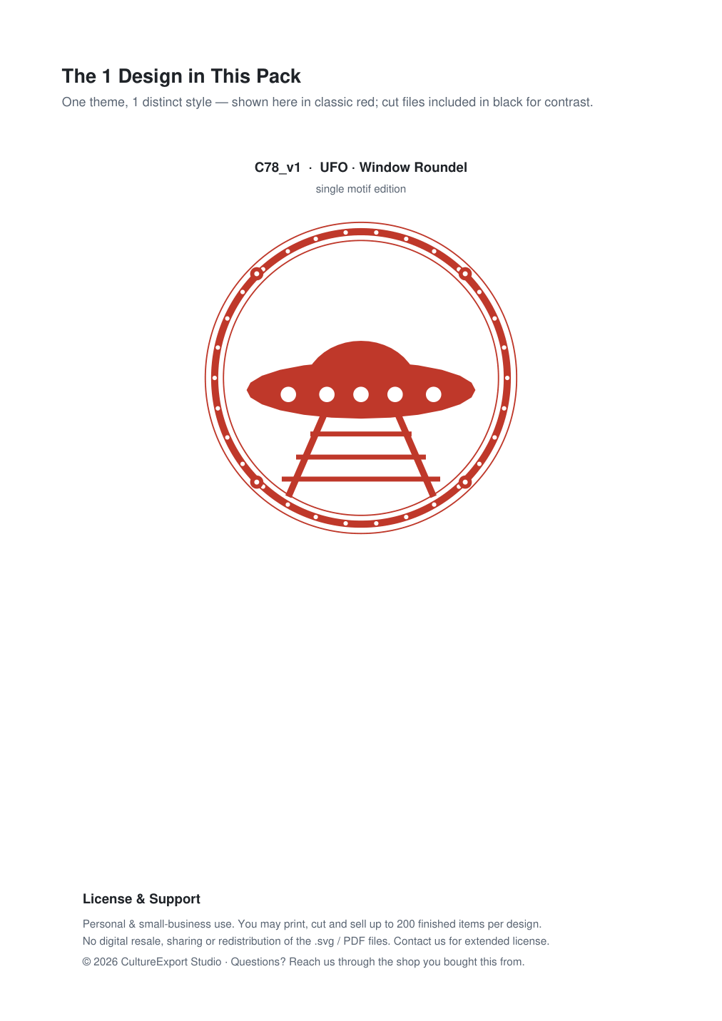 UFO Window Roundel Paper Cut - Free SVG + PDF Pack - design