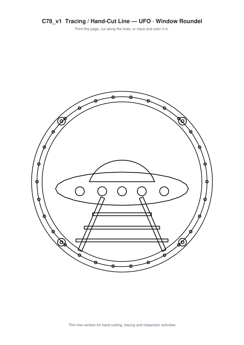 UFO Window Roundel Paper Cut - Free SVG + PDF Pack - line art