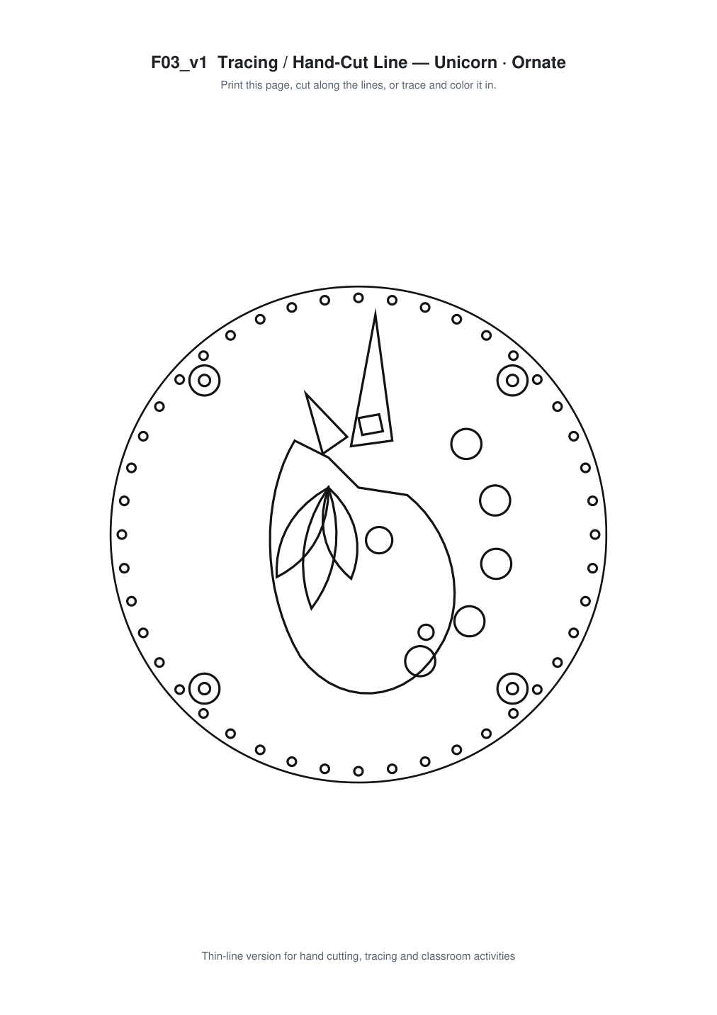 Unicorn Ornate Paper Cut Panel - Free SVG + PDF Pack - line art
