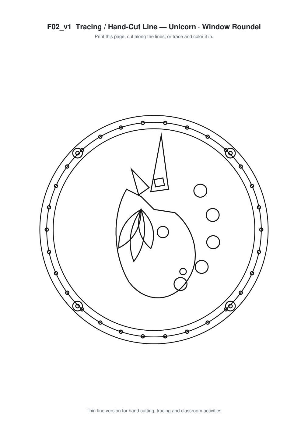 Unicorn Window Roundel Paper Cut - Free SVG + PDF Pack - line art