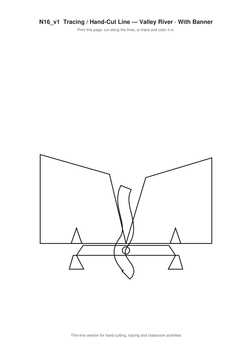 Valley River Banner Paper Cut - Free SVG + PDF Pack - line art