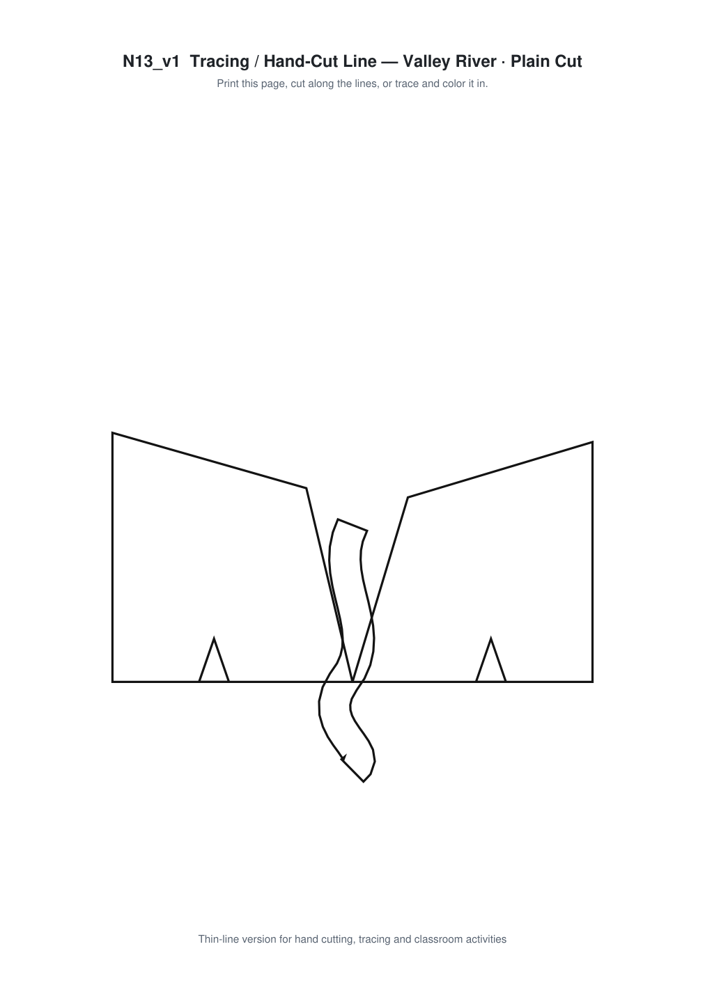 Valley River Paper Cut Template - Free SVG + PDF Pack - line art