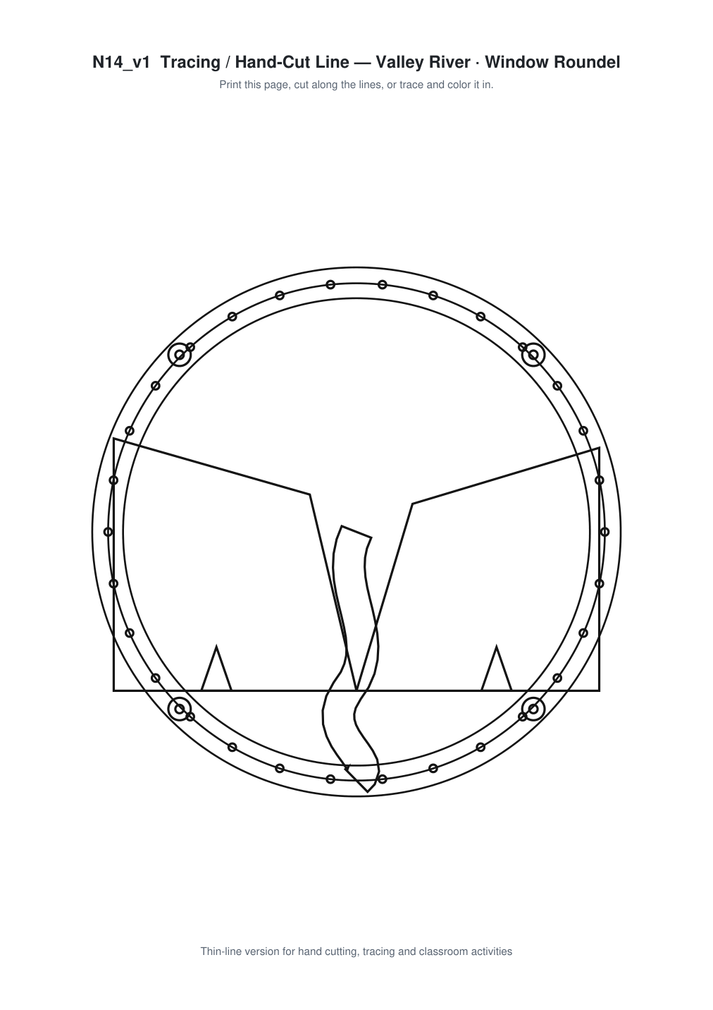 Valley River Window Roundel Paper Cut - Free SVG + PDF Pack - line art