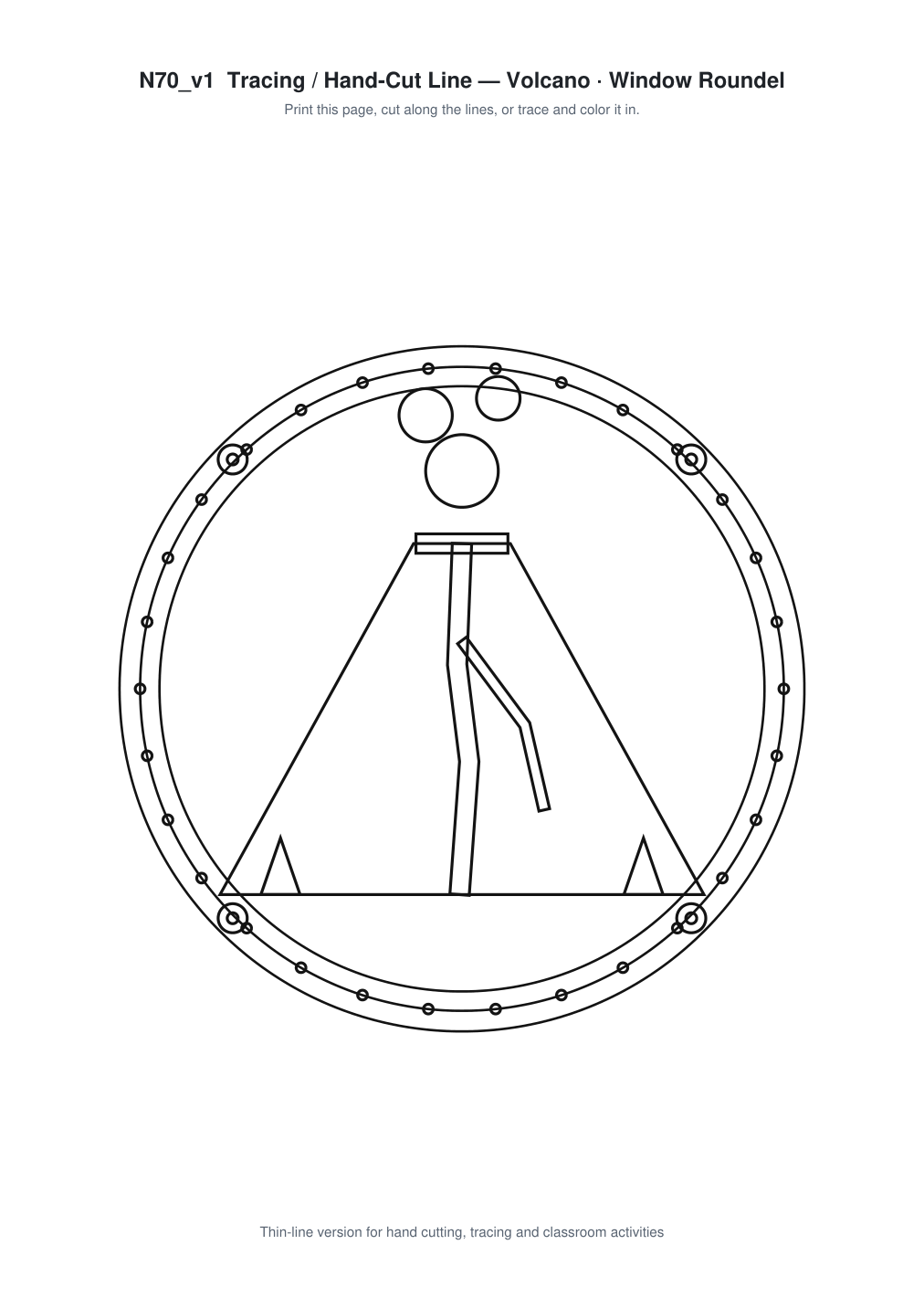 Volcano Window Roundel Paper Cut - Free SVG + PDF Pack - line art