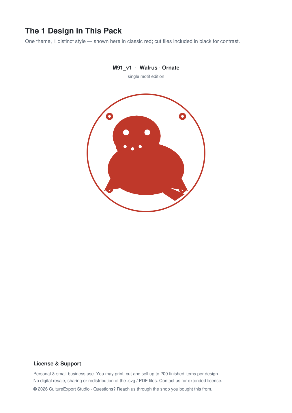 Walrus Ornate Paper Cut Panel - Free SVG + PDF Pack - design