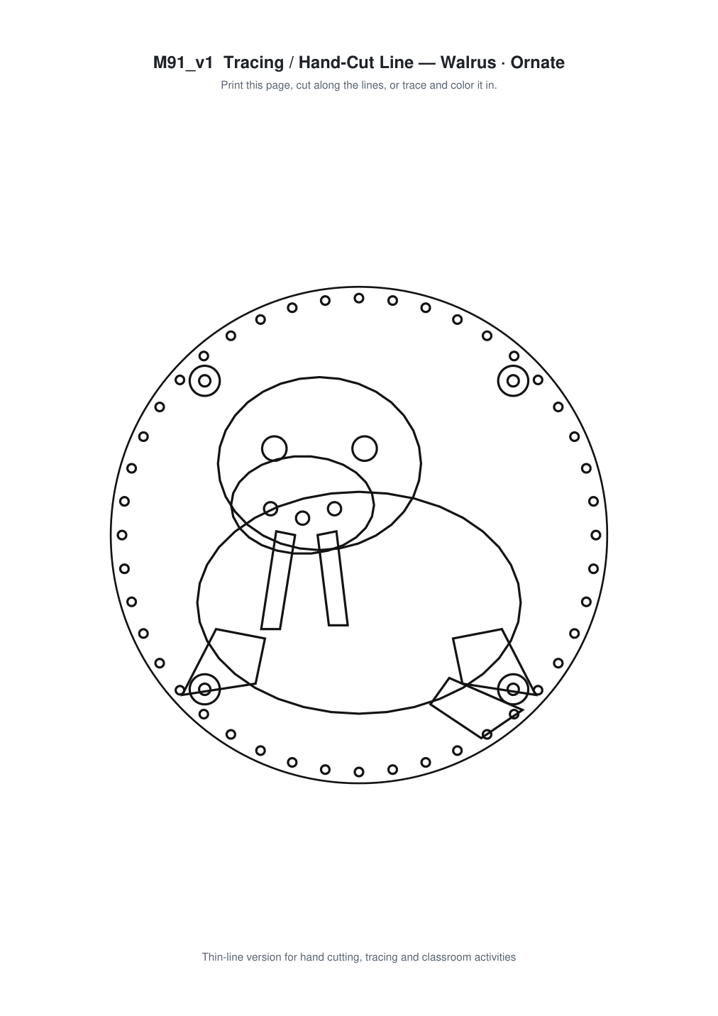 Walrus Ornate Paper Cut Panel - Free SVG + PDF Pack - line art