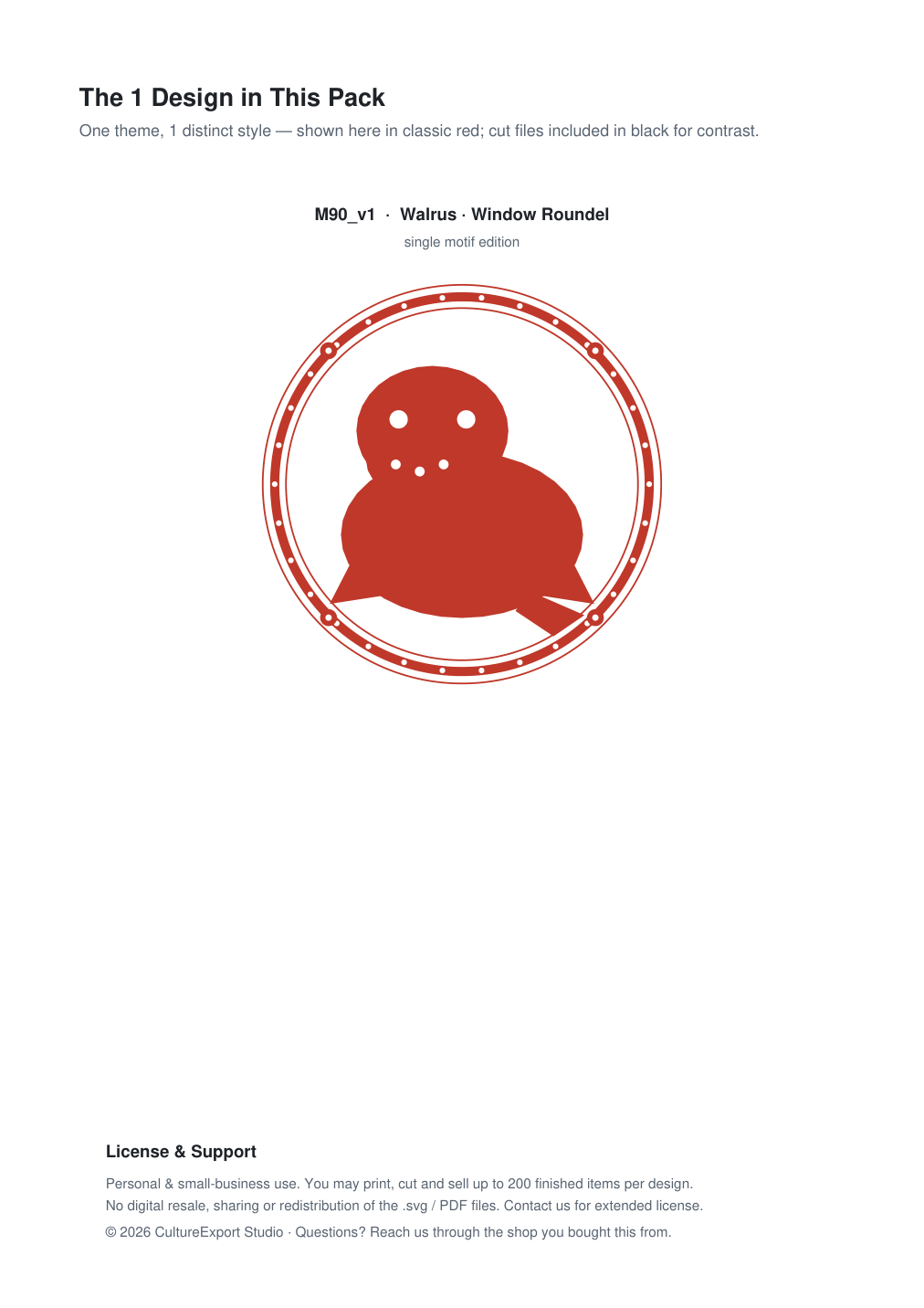 Walrus Window Roundel Paper Cut - Free SVG + PDF Pack - design