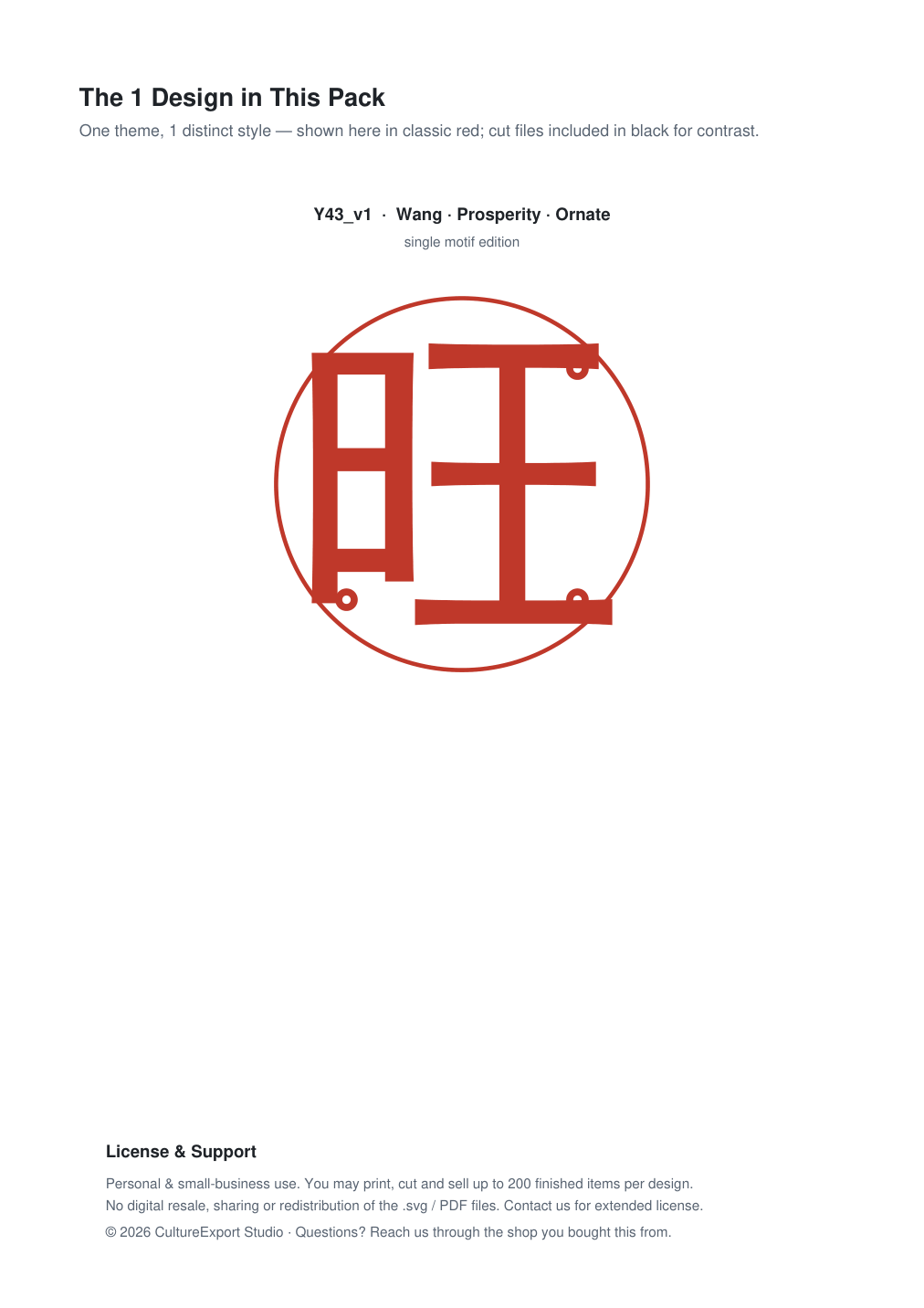 Wang Prosperity Ornate Paper Cut Panel - Free SVG + PDF Pack - design