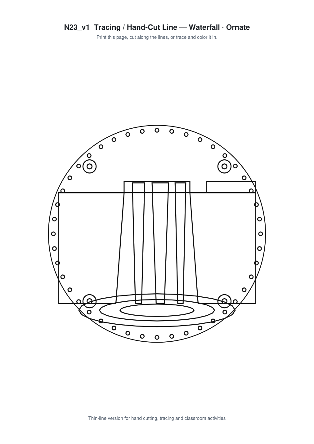 Waterfall Ornate Paper Cut Panel - Free SVG + PDF Pack - line art