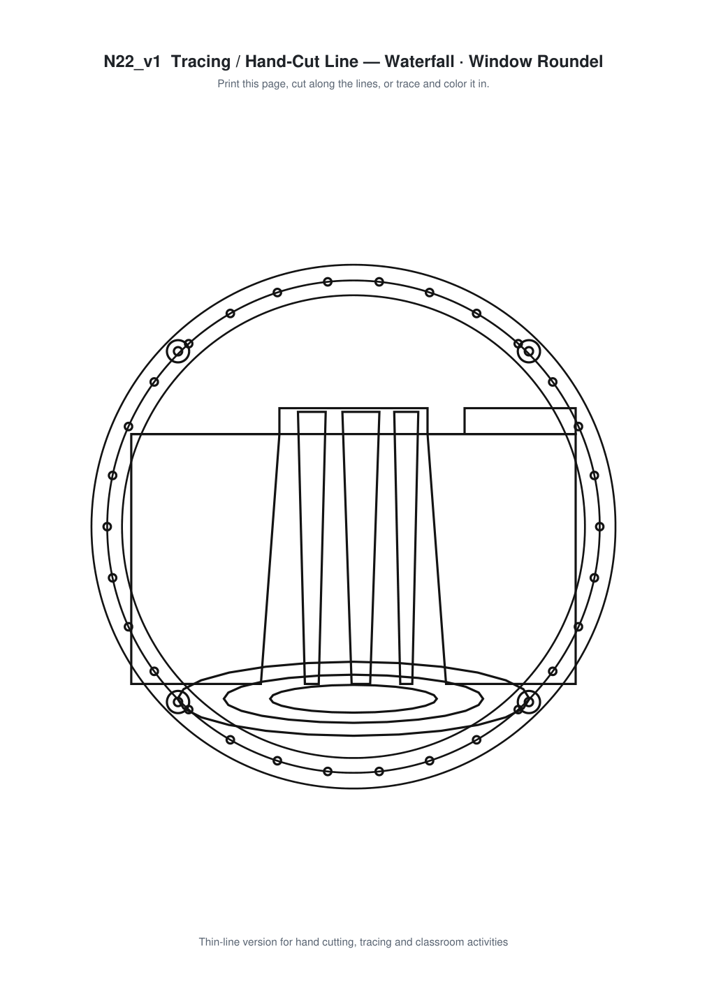 Waterfall Window Roundel Paper Cut - Free SVG + PDF Pack - line art