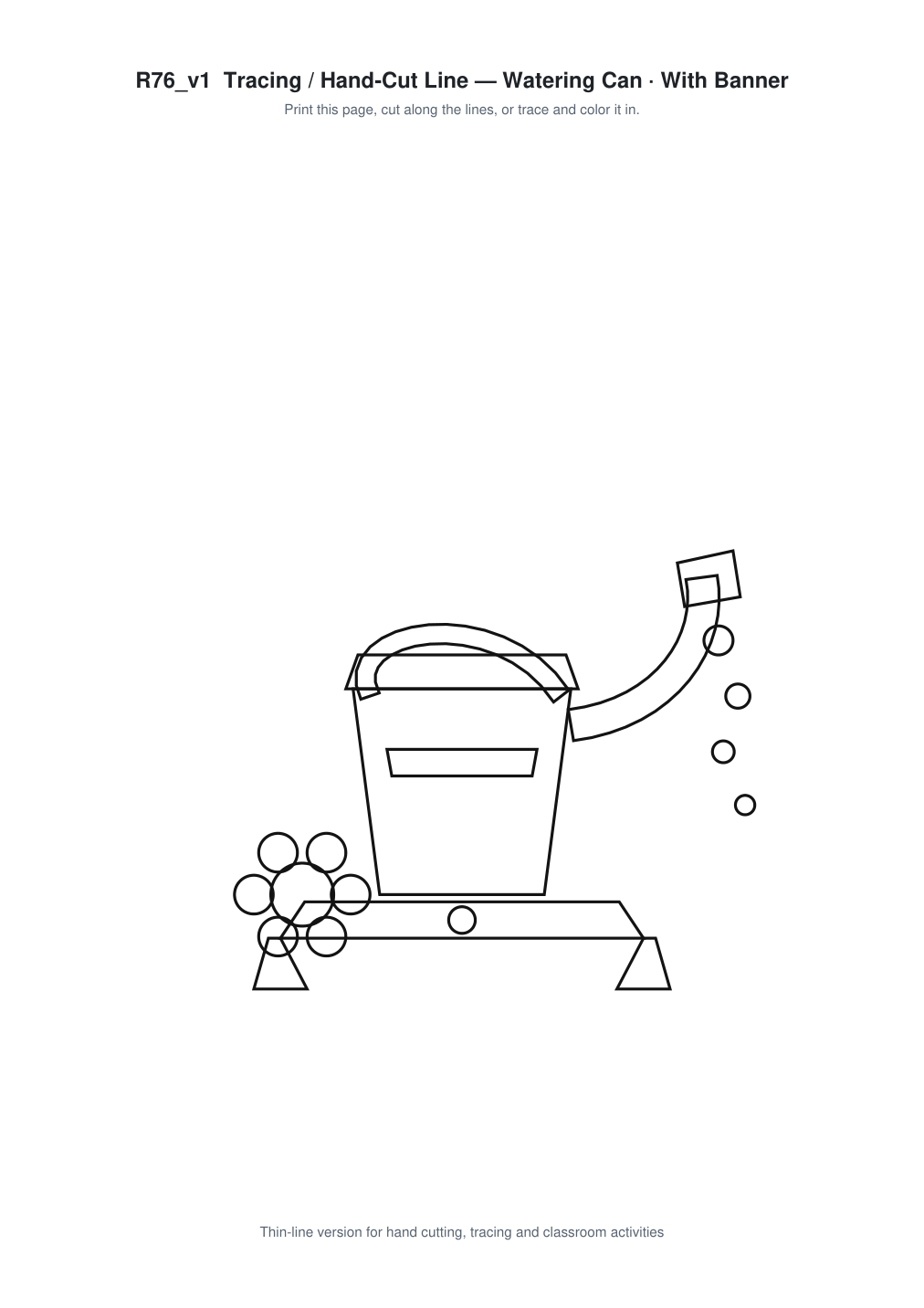 Watering Can Banner Paper Cut - Free SVG + PDF Pack - line art
