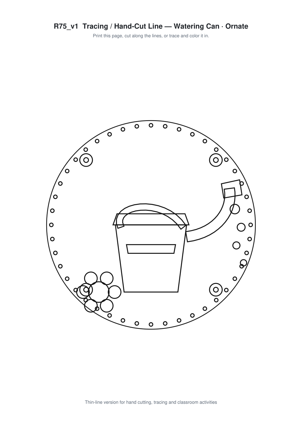 Watering Can Ornate Paper Cut Panel - Free SVG + PDF Pack - line art