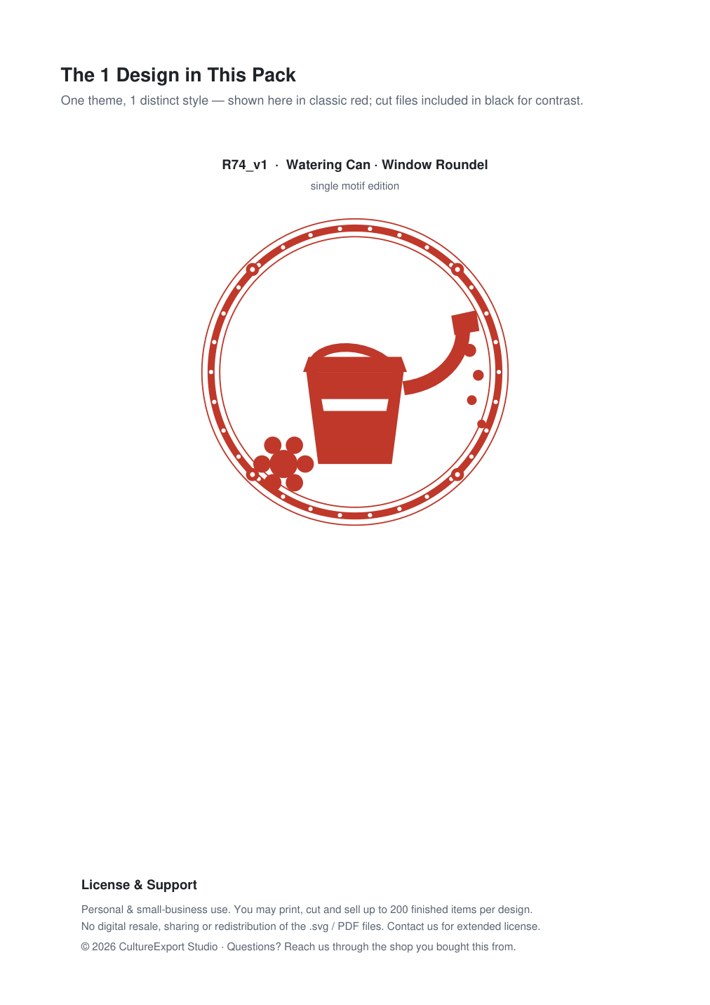 Watering Can Window Roundel Paper Cut - Free SVG + PDF Pack - design