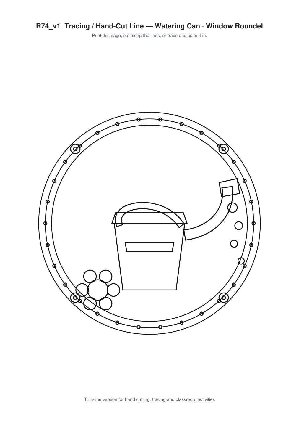Watering Can Window Roundel Paper Cut - Free SVG + PDF Pack - line art