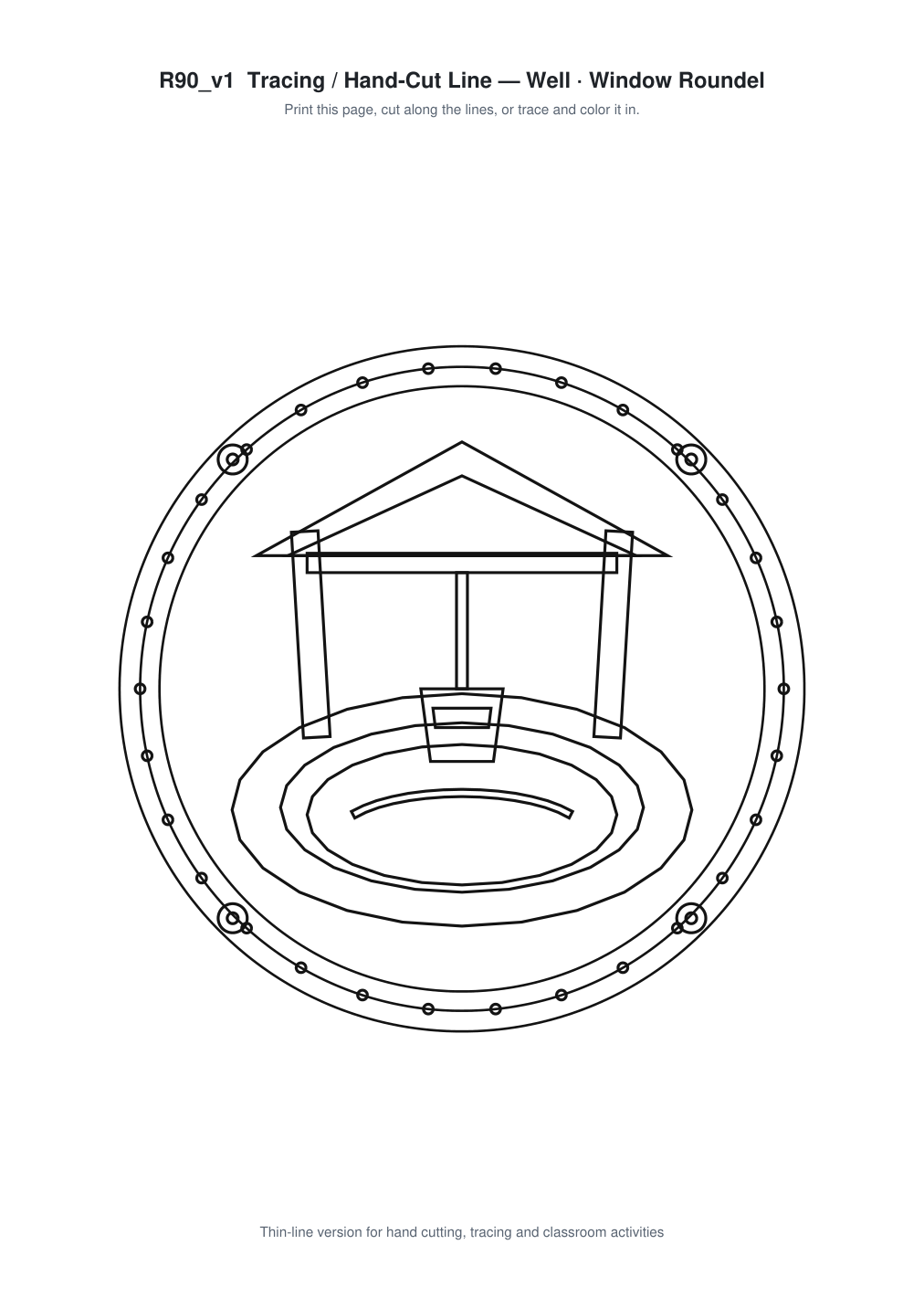 Well Window Roundel Paper Cut - Free SVG + PDF Pack - line art