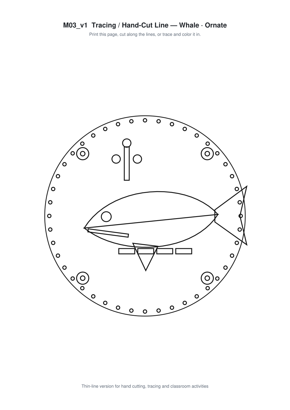 Whale Ornate Paper Cut Panel - Free SVG + PDF Pack - line art