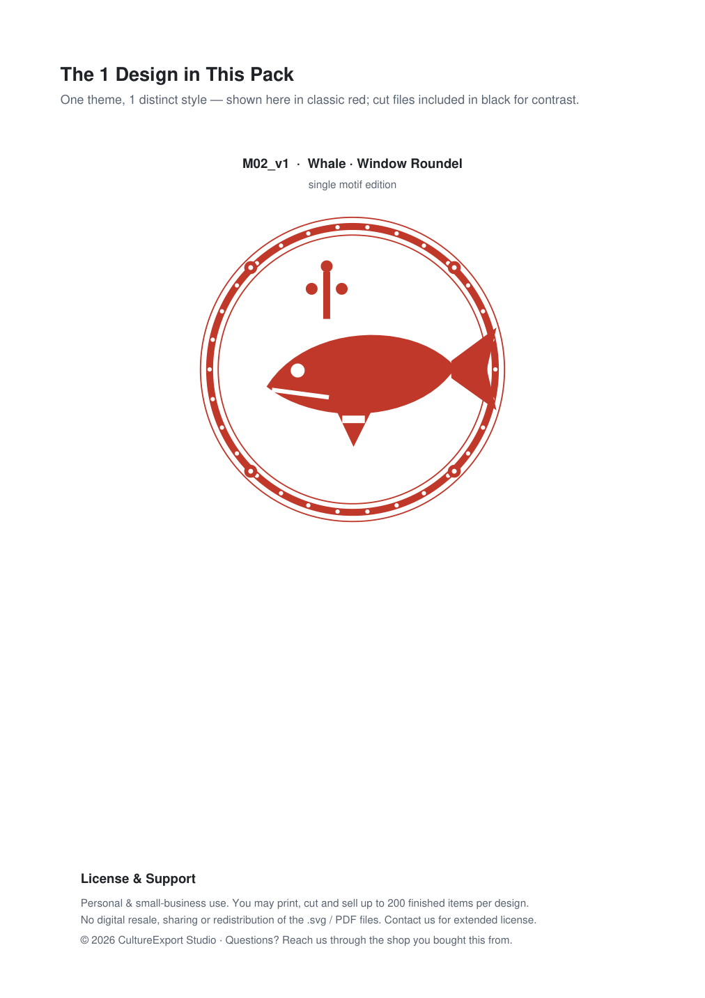 Whale Window Roundel Paper Cut - Free SVG + PDF Pack - design