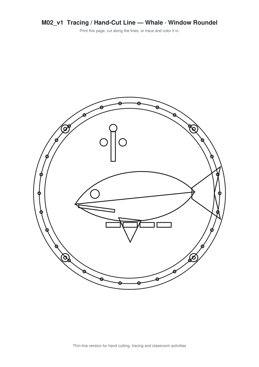 Whale Window Roundel Paper Cut - Free SVG + PDF Pack - line art