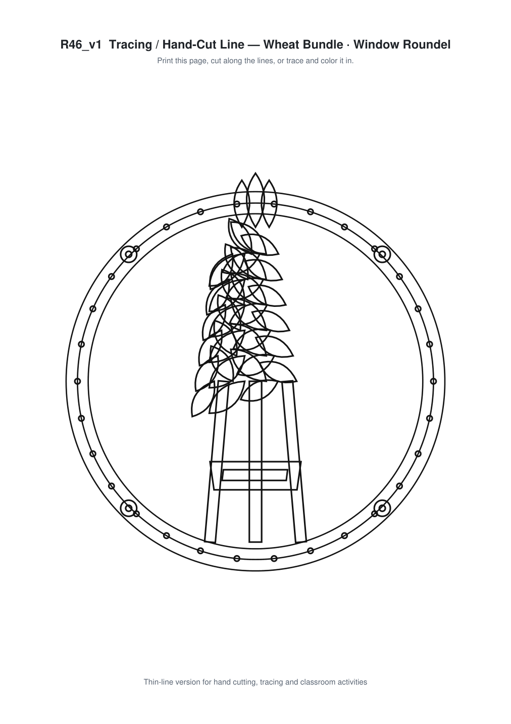 Wheat Bundle Window Roundel Paper Cut - Free SVG + PDF Pack - line art
