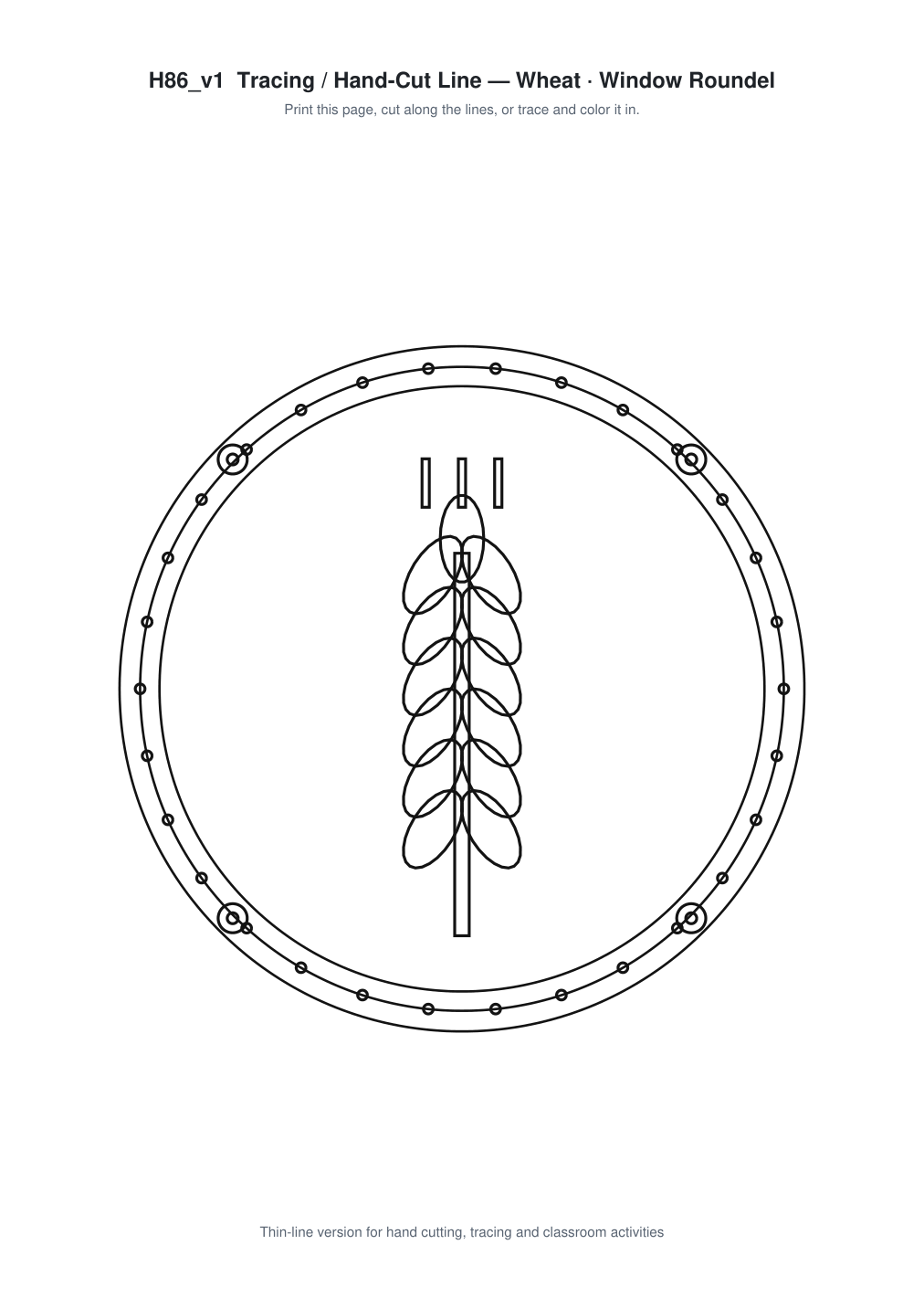 Wheat Window Roundel Paper Cut - Free SVG + PDF Pack - line art